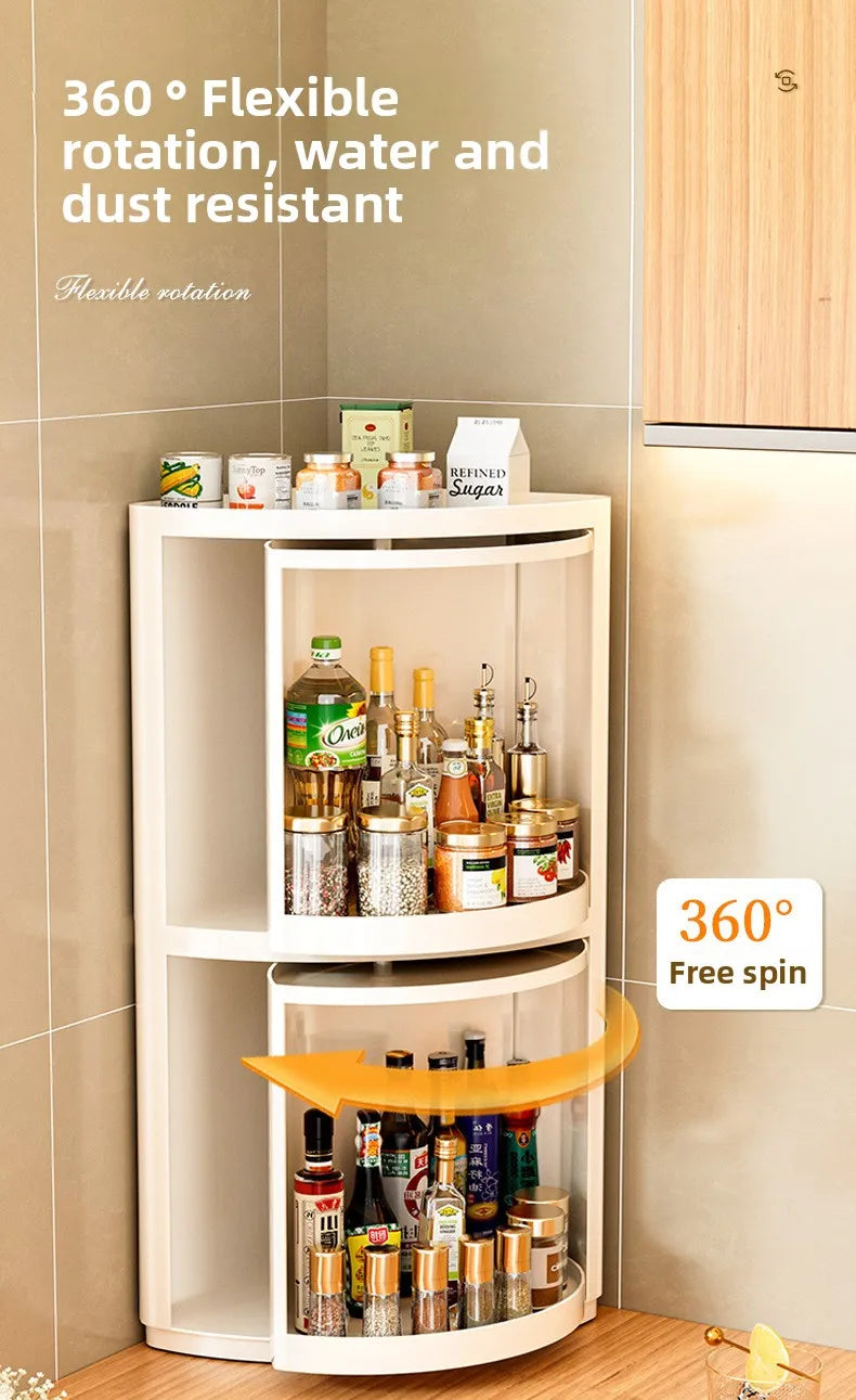 Kitchen triangular rotating shelf wall-mounted storage rack 360° Rotating spice rack, corner storage rack, bottle and jar organiser