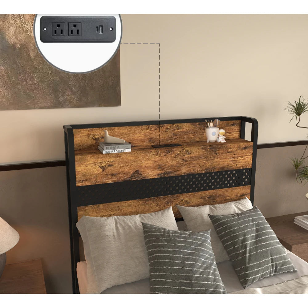 Twin Bed Frames with Headboard, Twin Size Bed Frames with Storage Drawers, Twin Bed, Black Metal Platform Bed Frame, Single Bed