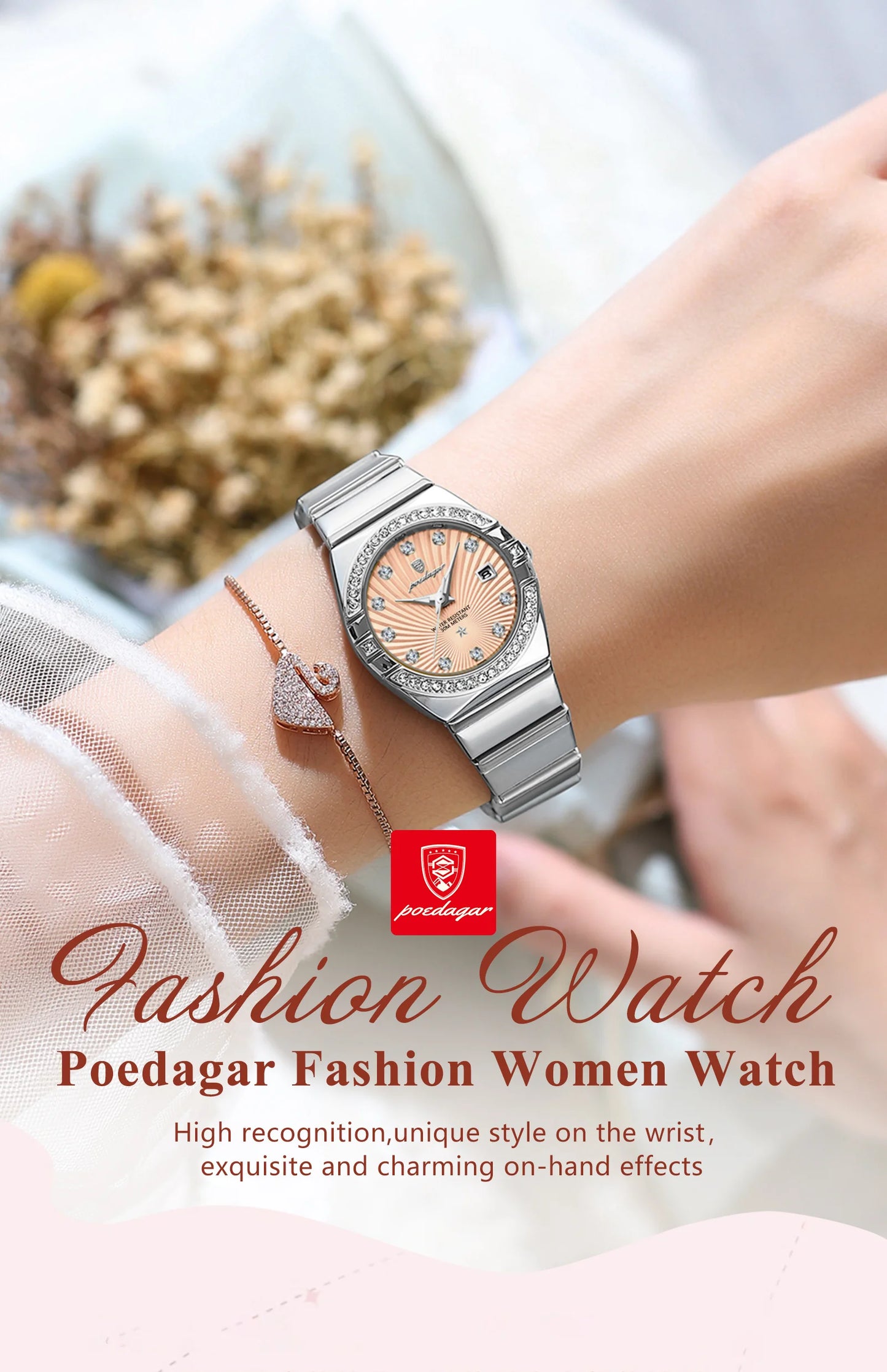 POEDAGAR Top Exquisite Woman Watch Waterproof Luminous Date Stainless Steel Watches For Ladies Elegant Quartz Women's Wristwatch