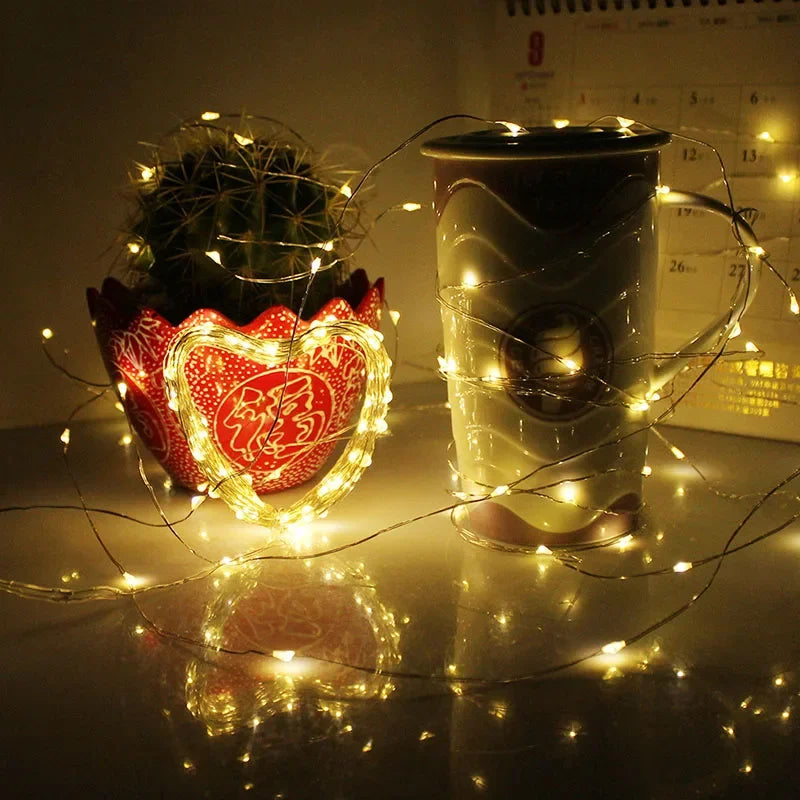 2/5/10M LED Copper Wire Light String Fairy Garland Battery Powered Garden Bedroom Party Wedding Christmas New Year Ornament