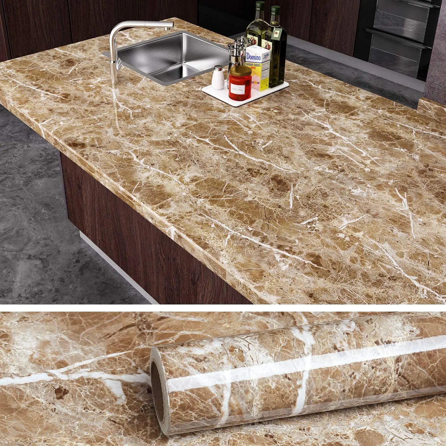 PVC Thickened Waterproof And Oil-proof Marble Wallpaper Self-adhesive Sticker Bathroom Cabinet Cooktop Desktop Decorative Film