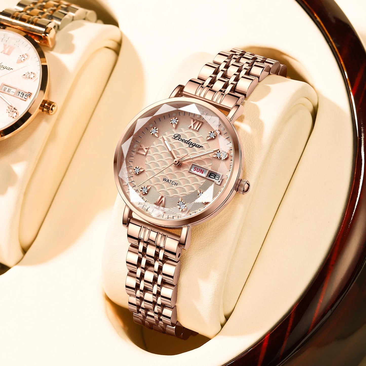 POEDAGAR Women Watch New Fashion Luxury Stainless Steel Wristwatch Bracelet Simple Rose Gold Waterproof Luminous Ladies Watches