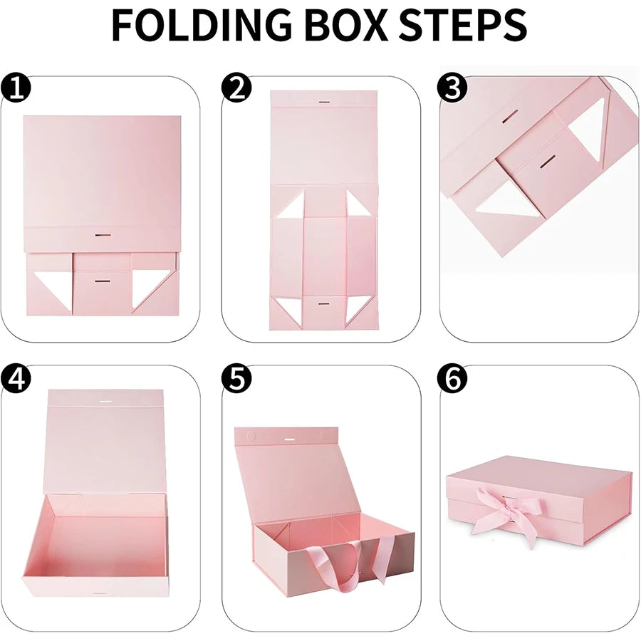 Pink/Black Magnetic Closure Gift Box with Raffia Gold Envelopes Wedding Birthday Jewelry Special Occasion Packaging JXB