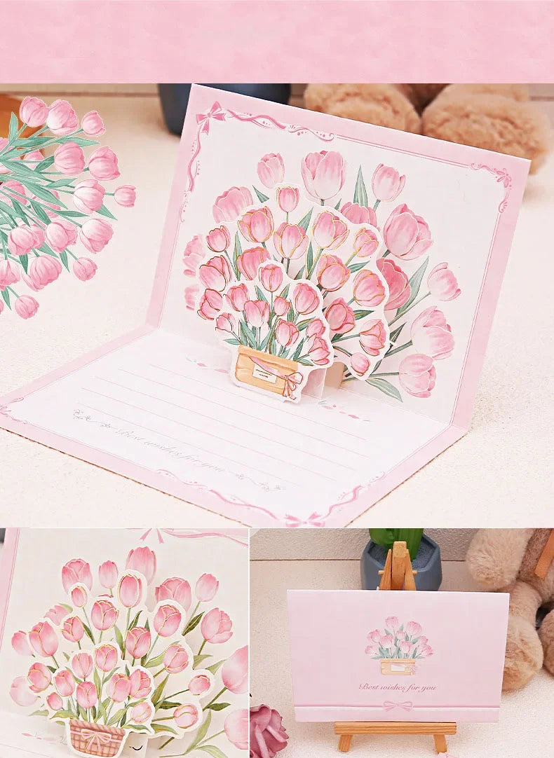 Pop up 3D bouquet greeting card postcard Father's Valentine's  March 8t Mother's Day blessings National Day creative cards gift