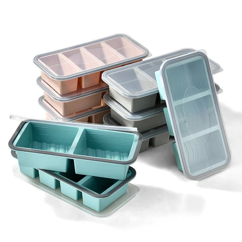 2/3/4 Cavity Silicone Ice Cream Mold with Lid Giant Large Freezer Tray BPA Free Food Storage Container Popsicle Maker Tool DIY