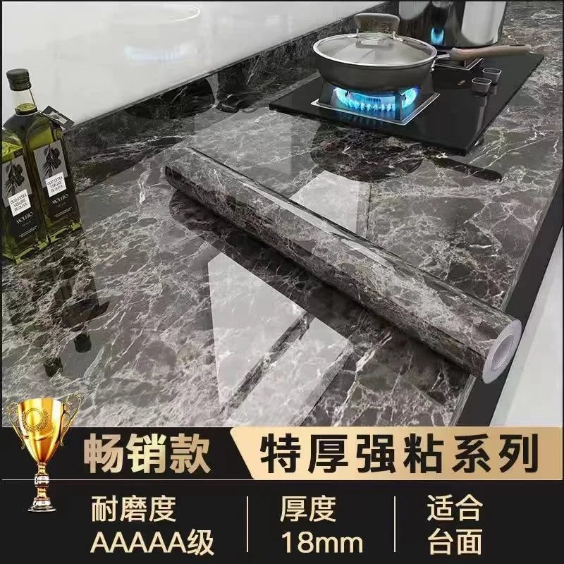 PVC Thickened Waterproof And Oil-proof Marble Wallpaper Self-adhesive Sticker Bathroom Cabinet Cooktop Desktop Decorative Film