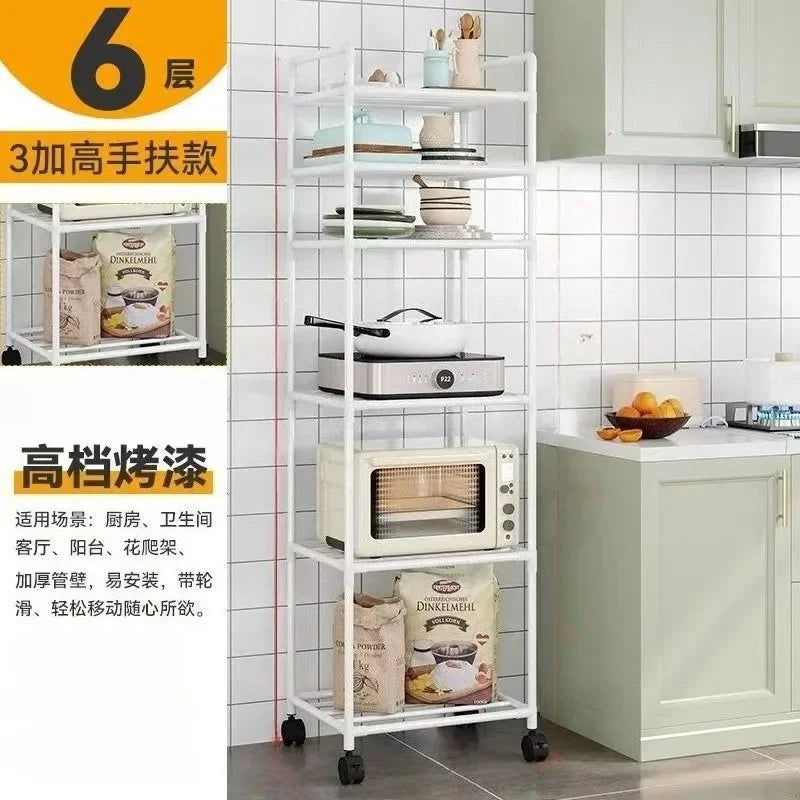 Kitchen Storage Rack Multilayer No Drill Rolling Shelf for Pots Microwave Oven Vegetables Organiser