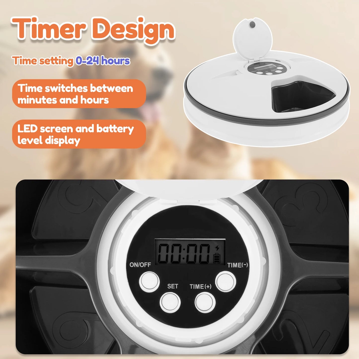 Automatic Pet Feeder 6-Grids 24 Hour Timing Wet/Dry Snacks Feeding Device Battery Powered For Cats Dogs Foods Dispenser