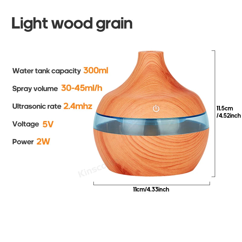Wood Grain Humidifier 300ml USB Aroma Diffuser Atomizer USB Household Humidifier Hydrating Instrument Desktop Humidifier