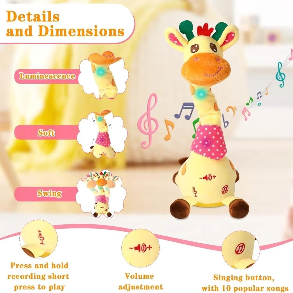 Repeating What You Say Dancing Talking Giraffe Toy with 10 Songs Adjustable Volume Stuffed Animal Toy Plush Musical