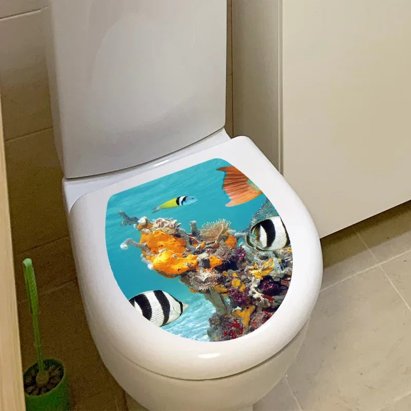 1pc DIY Undersea Animal Pattern Bathroom Decor 3D Toilet Seat Sticker PVC Art Wallpaper Removable Bathroom Decals Toilet Sticker