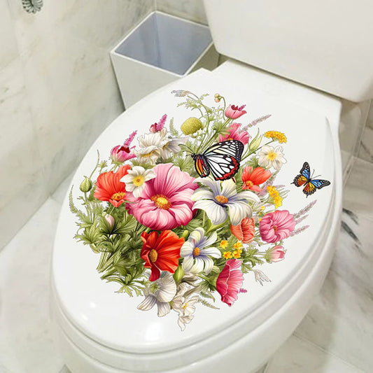 Butterfly Flower Waterproof Toilet Sticker Bathroom Toilet Seat Beautification Decorative Sticker Self-adhesive Decals