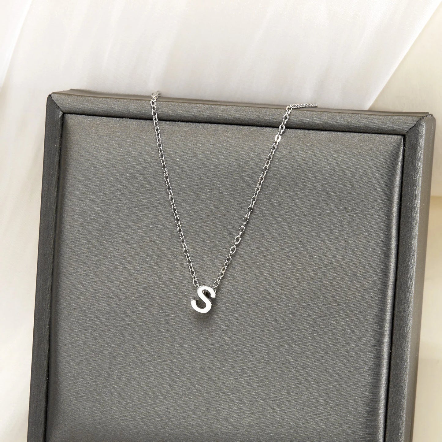 Silver Color Tiny A-Z Initial Letter Necklace for Women Stainless Steel 26 Alphabet Name Pendant Necklaces Jewelry Birthday Gift