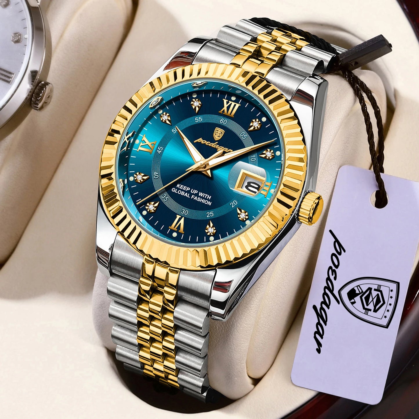 POEDAGAR Top Luxury Couple's Watches Luminous Date Classic Watches For Couple Quartz Stainless Steel Couple Watch Lovers Set+Box