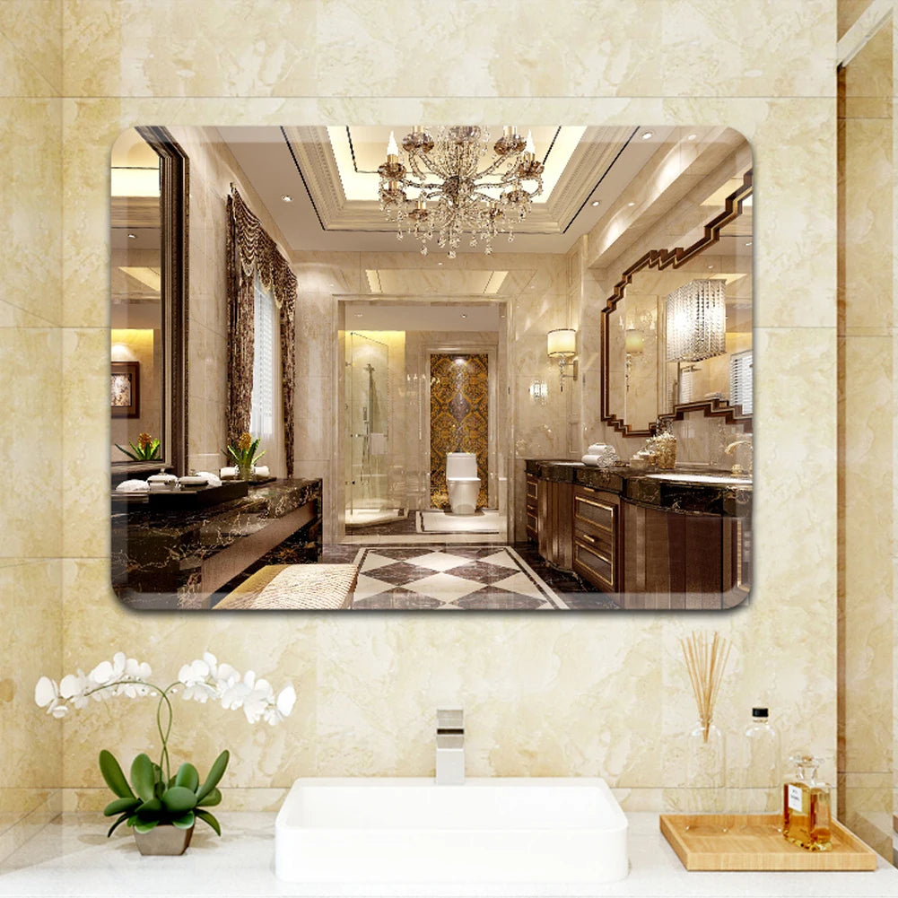 Modern simple frameless rounded corner wall mounted mirror, bathroom makeup mirror, toilet bathroom decorative mirror