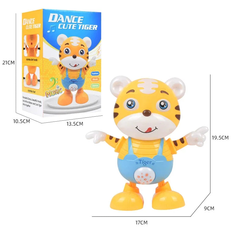 Dancing Electric Tiger Toy – Cute Yellow Cartoon Doll with Music, Lights, and Educational Fun for Kids