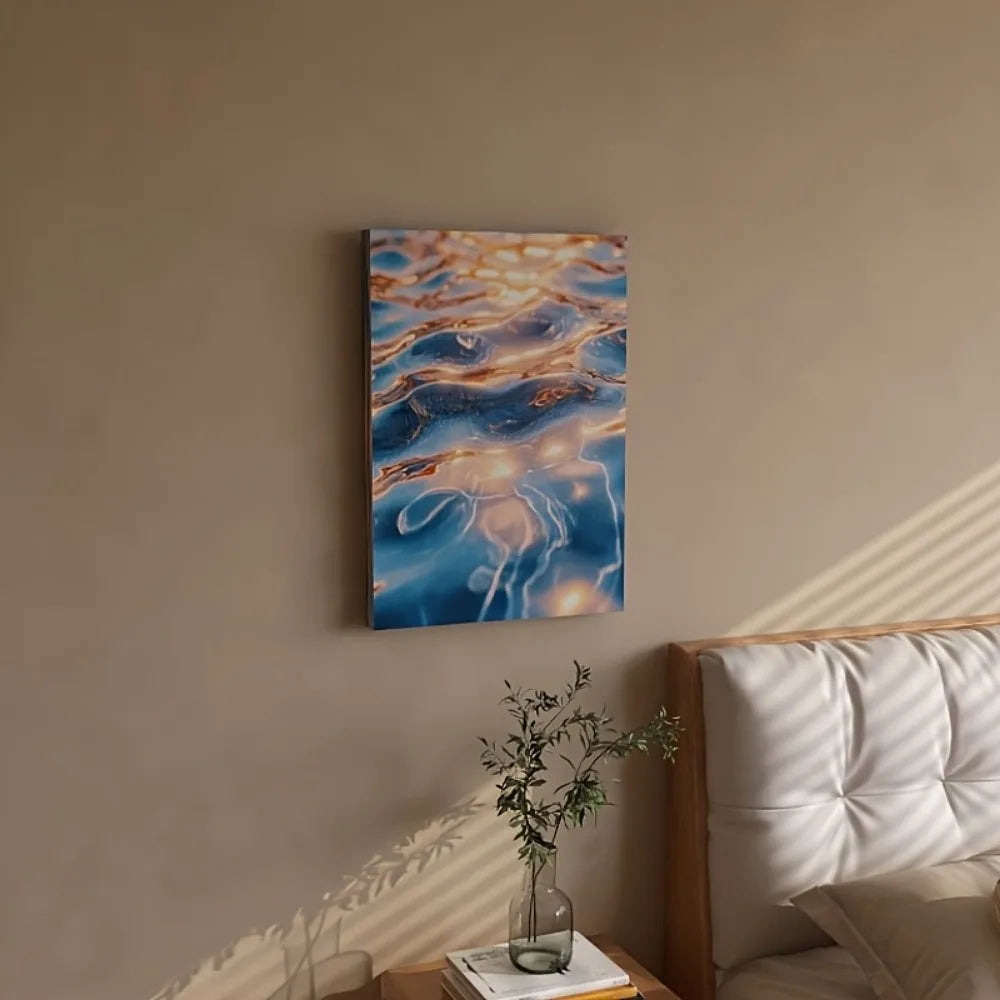 Sunlight reflects off the water on canvas prints,pine wrapped frames,landscape-themed wall art, suitable for interior decoration