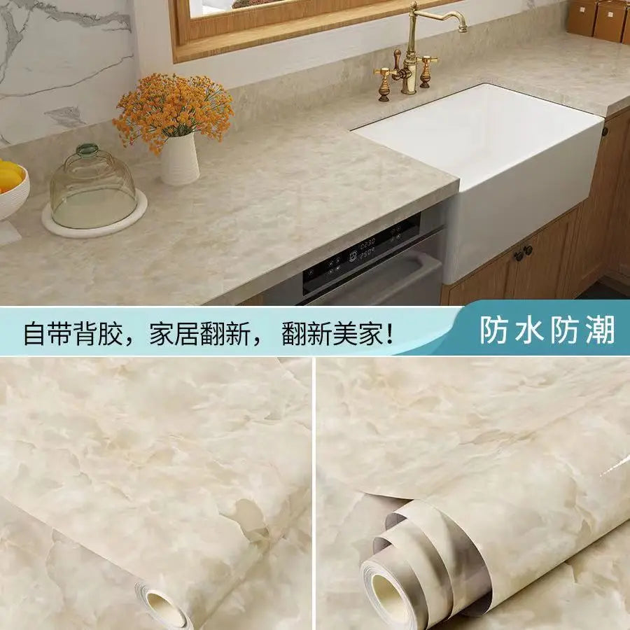PVC Thickened Waterproof And Oil-proof Marble Wallpaper Self-adhesive Sticker Bathroom Cabinet Cooktop Desktop Decorative Film