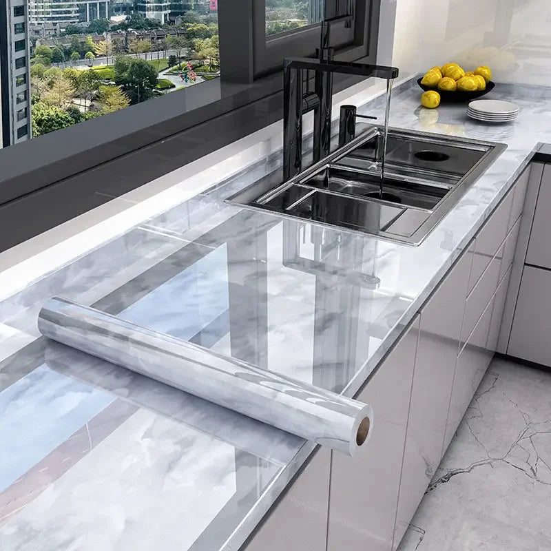 10M x 80CM Marble Self Adhesive Wallpaper Waterproof Oil Proof Kitchen Stickers Thermostability Decorative Film Home Decor