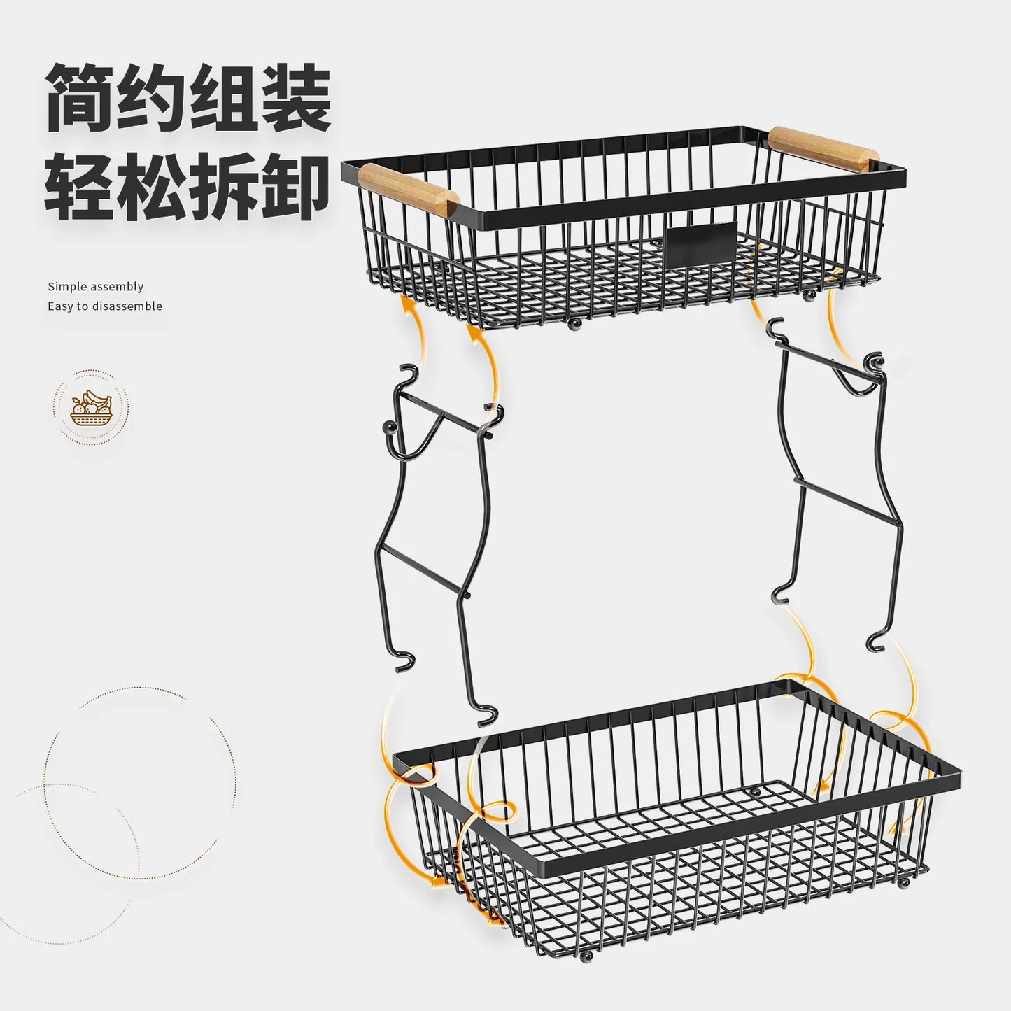 33*29cm deteachable fruit vegetable kitchen storage organisation racks holders double-layer trays wood hand SS home display