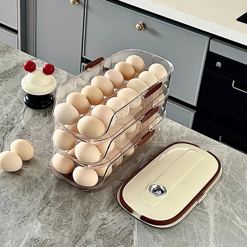 1 piece, Egg storage box, automatic rolling refrigerator egg rack storage, hand-held egg refrigerator side door storagerack
