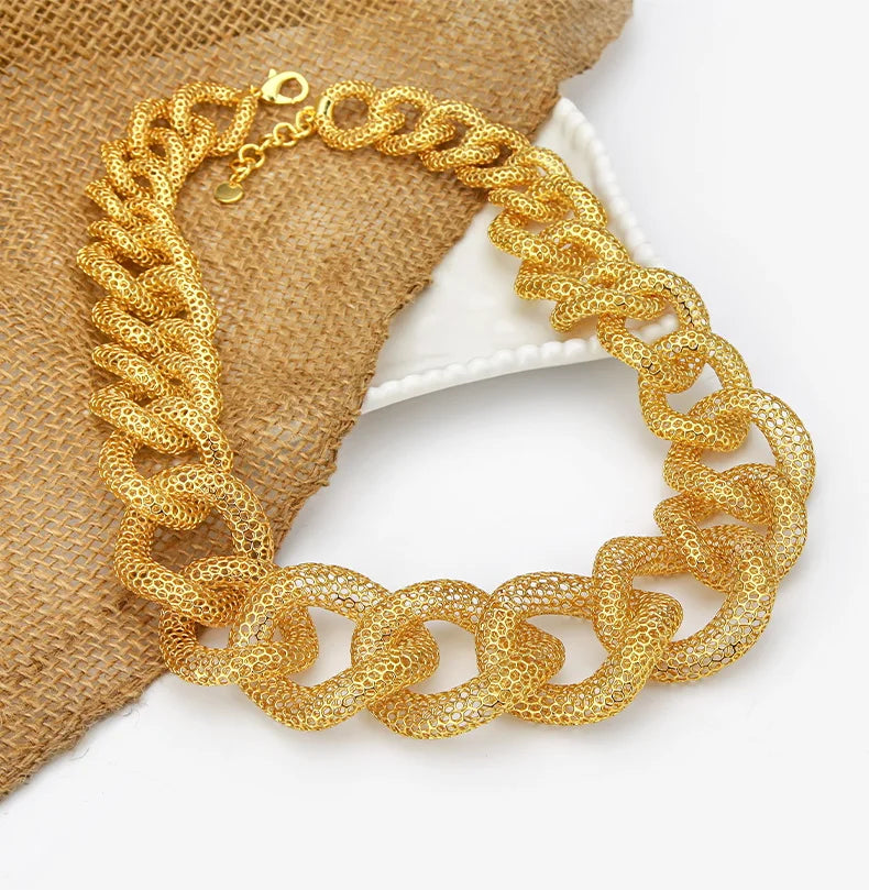 IVOG Multi ring Hollow Chain Design Necklace For Women Gold Color Necklaces Brass Collar Fashion Jewelry