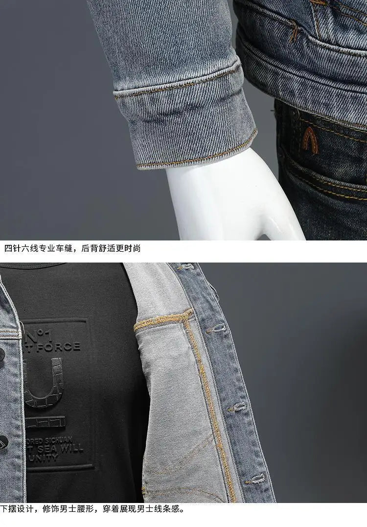 Men’s Classic Denim Jacket – Retro Casual Streetwear Outerwear with Turn-Down Collar and Button Closure, All-Season Fashion Coat