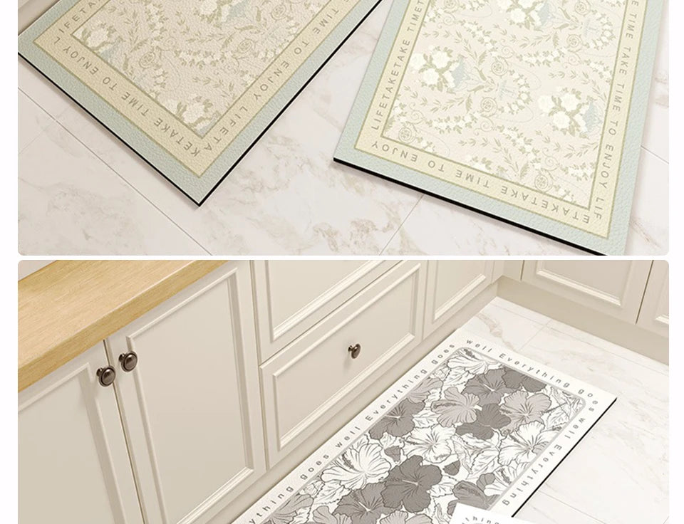 Carpet for Kitchen Floor Mat Pvc Leather Waterproof Non-slip Long Rug Oil-proof Foot Mats Pink Flower Home Decoration Rugs