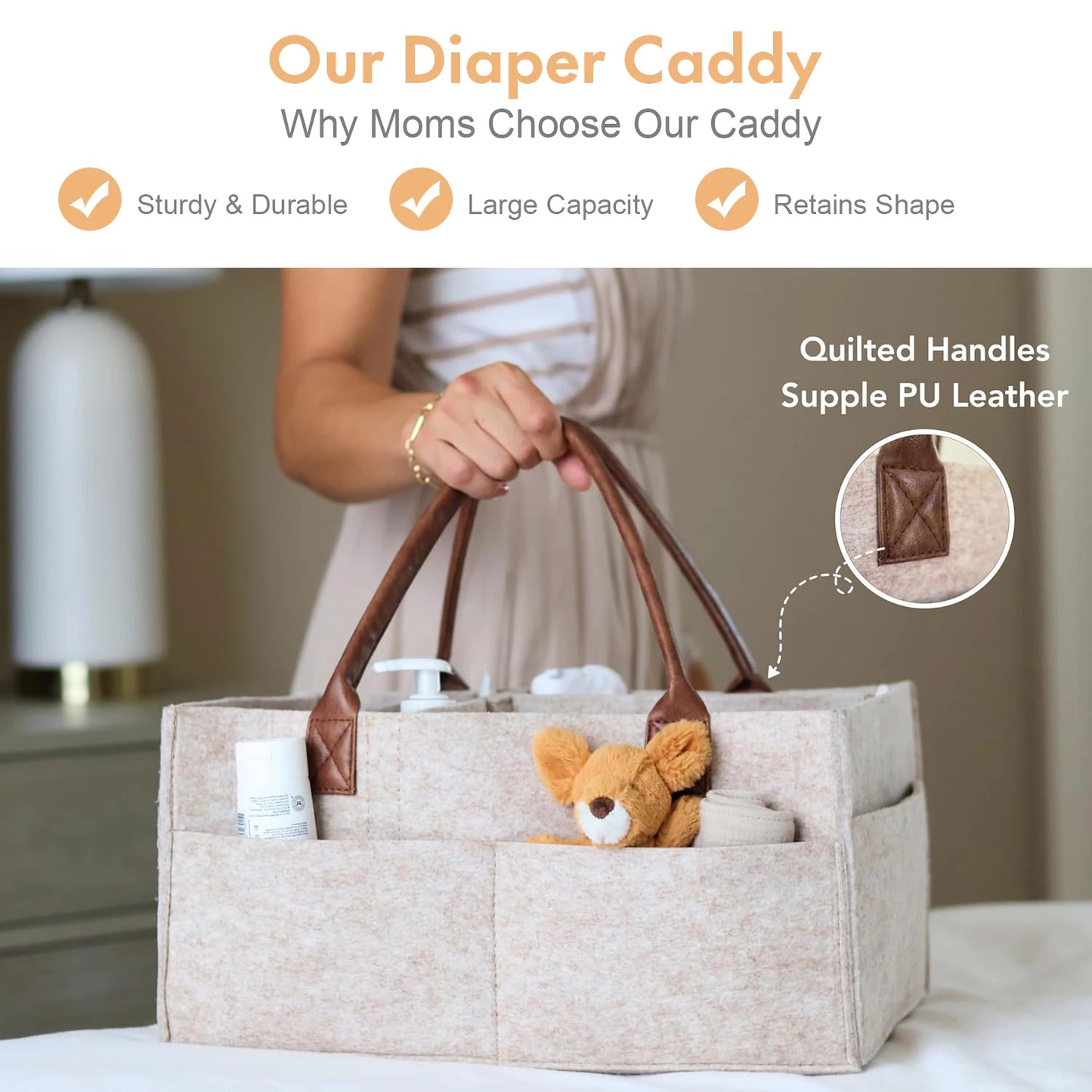 Baby Nappy  Caddy Organiser - Neutral Baby Gifts for Baby Shower Registry Items - Car Organiser for Nappy Wipes
