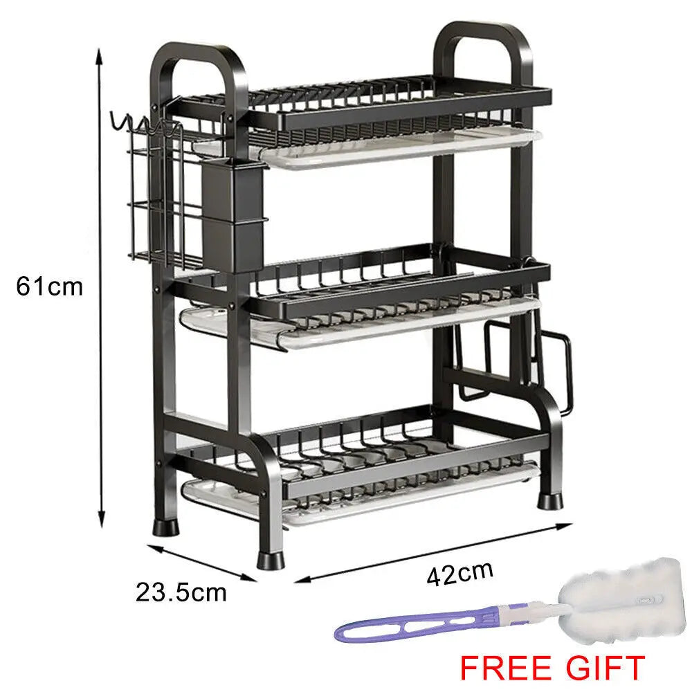 3 Tier Kitchen Sink Drainer Dish Shelf Rack Wall Mounted Dish Drying Rack