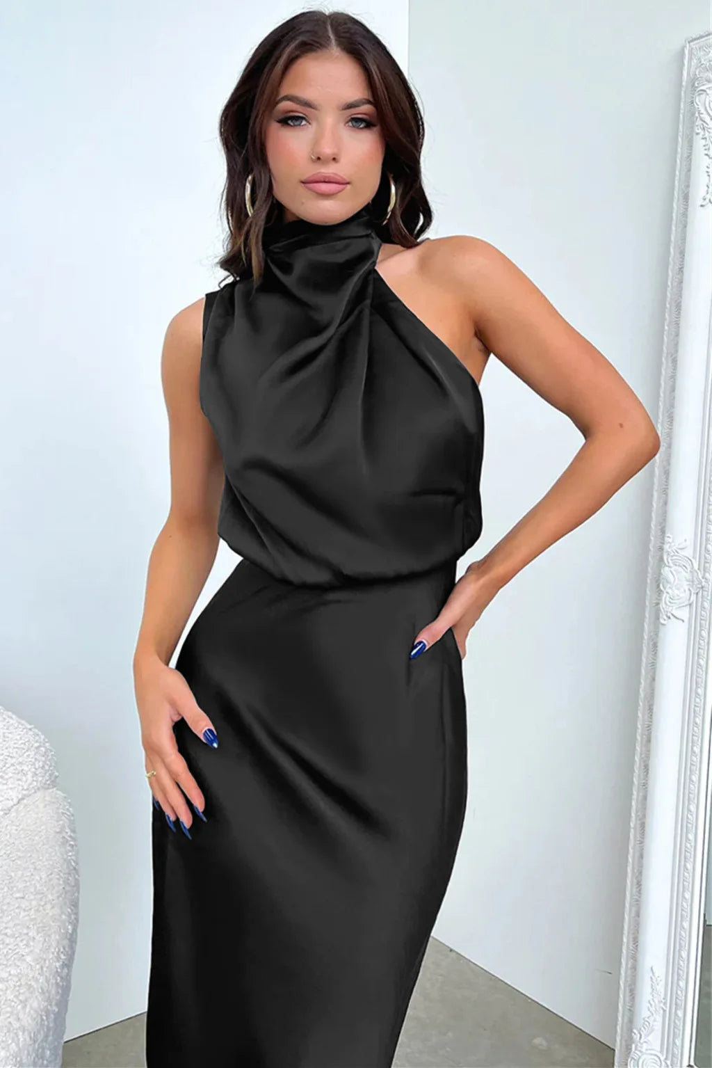 Summer High-End Silk Satin Sleeveless Long Dress Women Fashion Elegant Celebrity Dresses Evening Dress Party Clothes Ladies