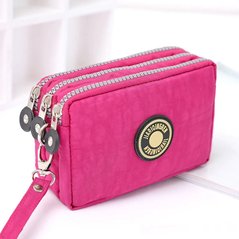 Mini Triple-Zipper Bag – Portable Women’s Wallet, Phone Pouch, Makeup Bag, Coin Purse with Large Capacity