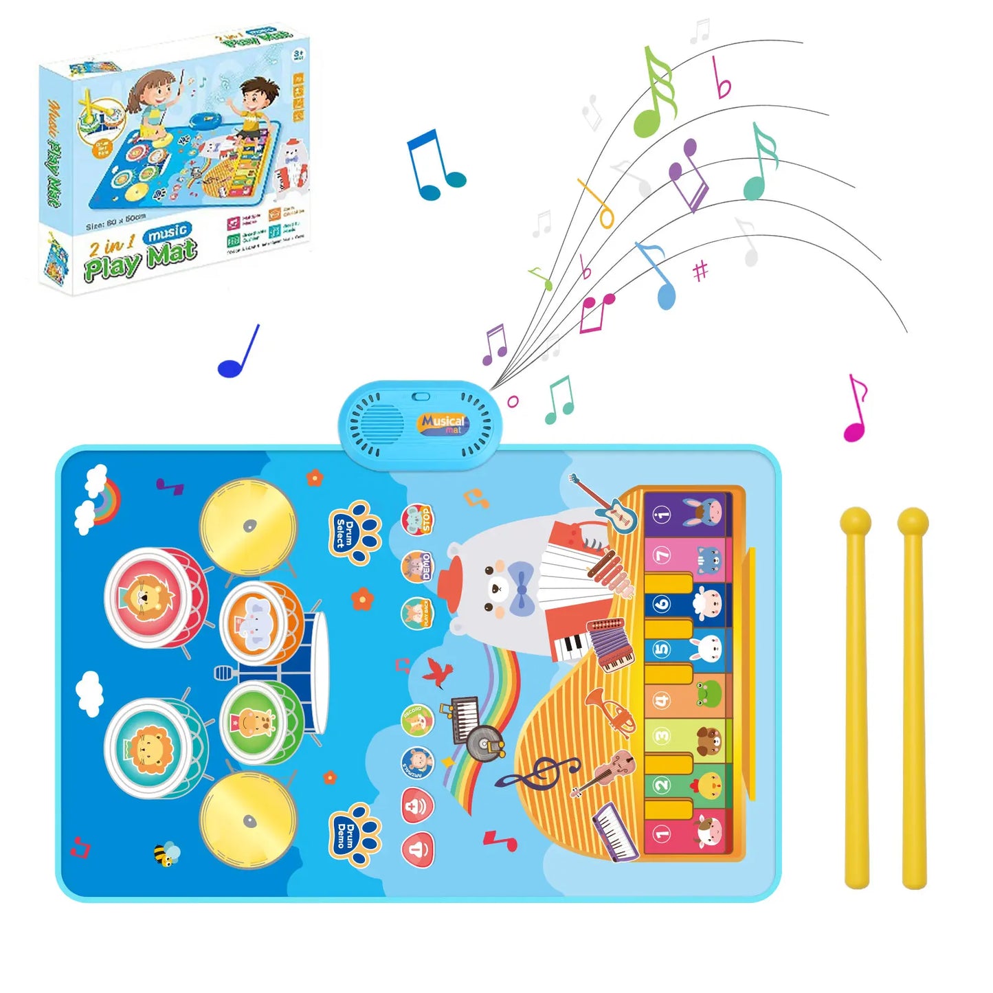 80x50cm Cartoon Musical Piano Mat Floor Play Mat For Kids Educational Toys Jazz Drum Toys with 6 Instruments Sounds Music Toys