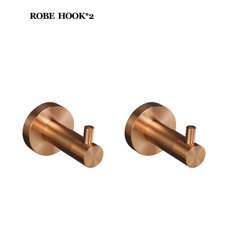 Brushed Rose Gold Towel Rack Single And Double Rod Ring Paper Holder Robe Hook Soap Dispenser Toilet Brush Bathroom Accessories