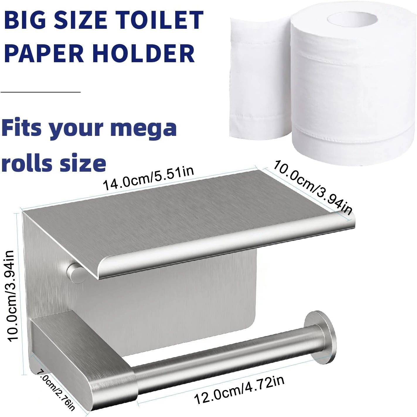 Self Adhesive Toilet Paper Holder with Phone Shelf Stainless Steel Wall Mount Toilet Paper Roll Holder for Bathroom Accessories