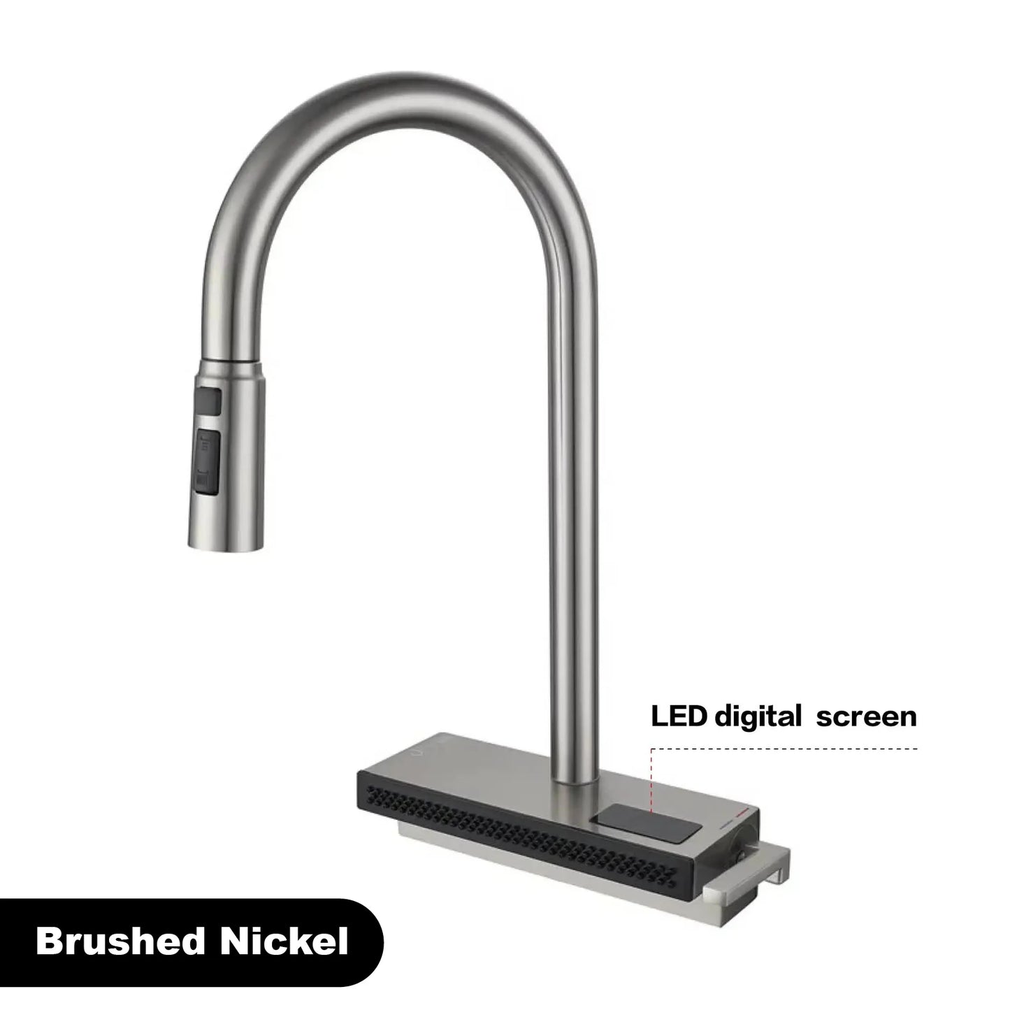 Gun Gray Brass Kitchen Sink Faucet Pull Out Sprayer Hot Cold Mixer Tap LED Digital Display Multifunction 360°Swivel Luxury Crane