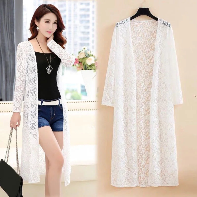 Summer Sun Protection Clothing Women Long Cardigan Female Cardigans Long Sleeve Women Lace Coat Jacket Ladies Shawl Outerwear