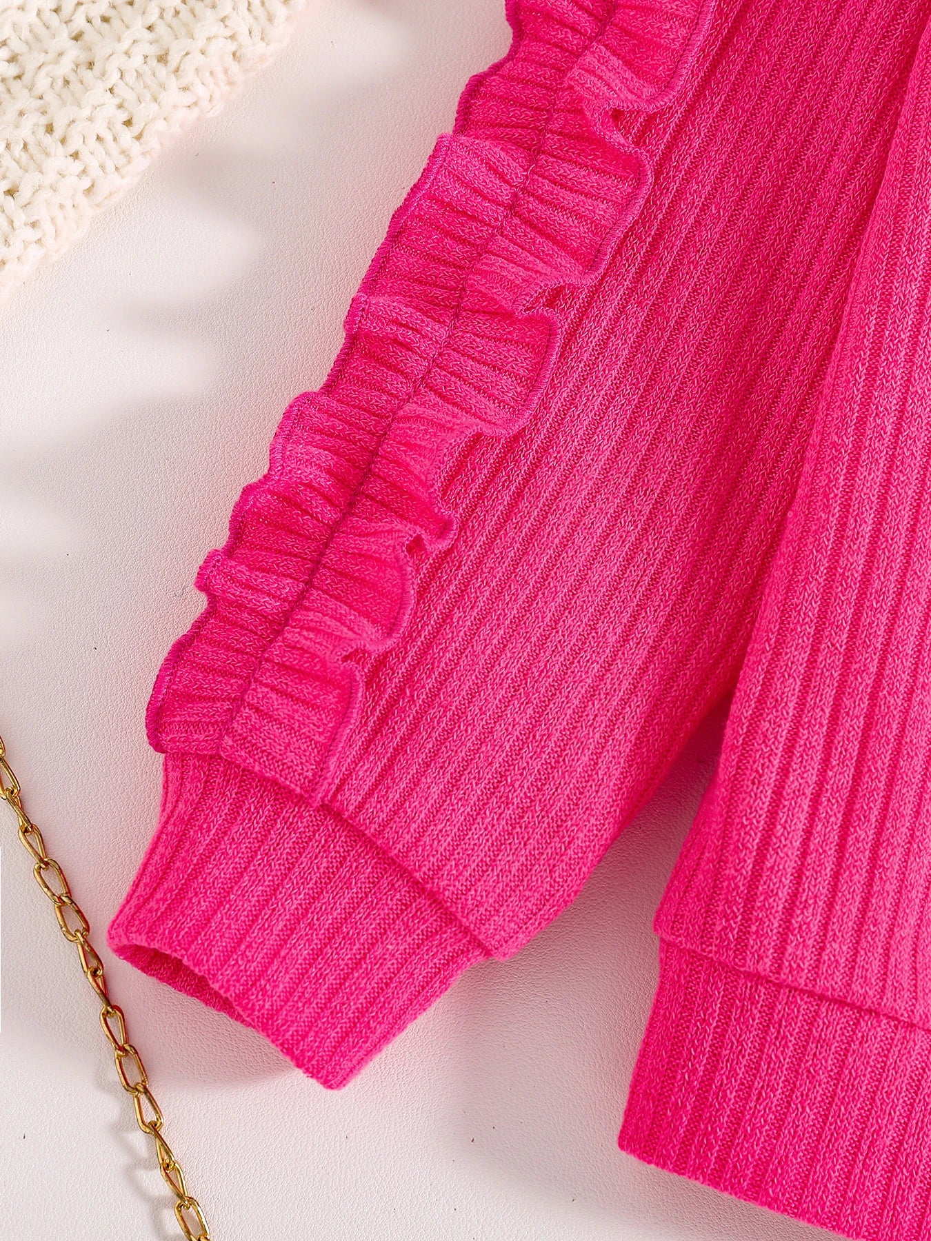 Pink Heart Print Knit Crew Neck
