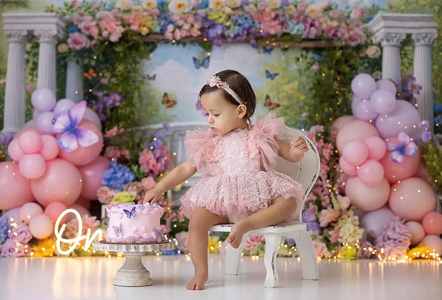 1st Birthday Cake Smash Backdrops Kids Baby Photography Child Photocall Fairy Balloons Wild One Garden Cute Bow Theme Background