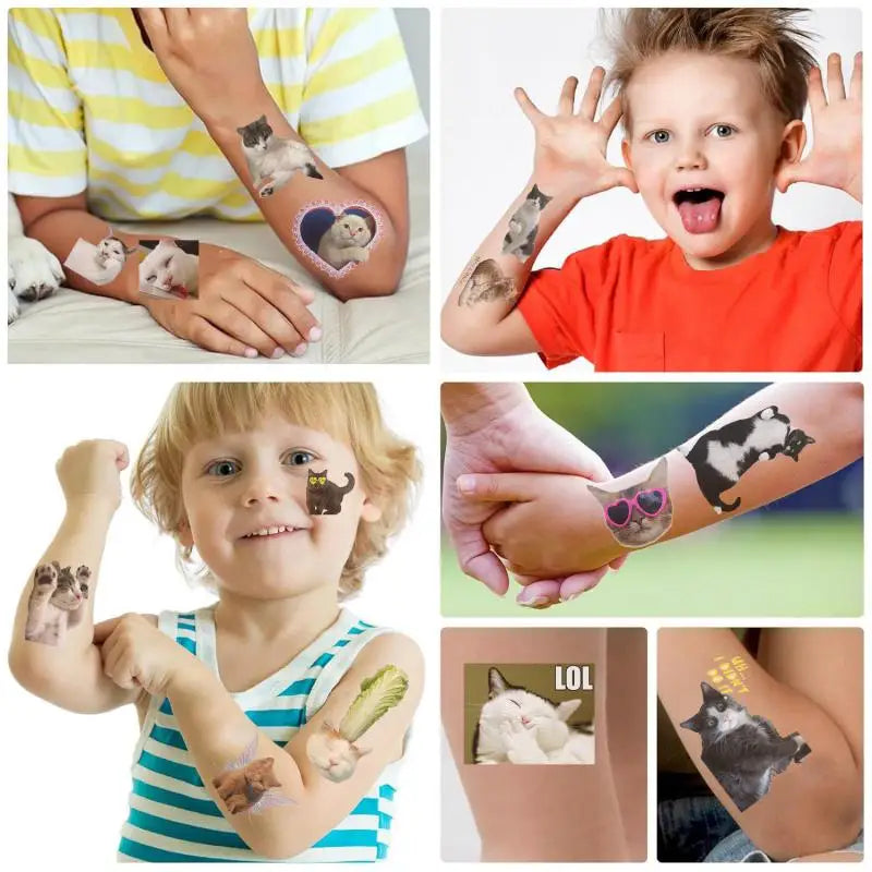 10Pcs/set New Love Cat Temporary Tattoo Stickers Cute Cat Children Waterproof Tattoo For Kids Funny Birthday Gift