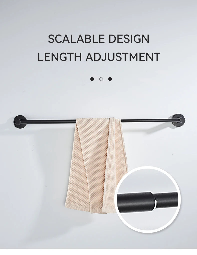 Bathroom Retractable Towel Single Bar Black, Chrome Single Towel Rack Extended Drying Towel Hanging Bar Bathroom Stainless Steel