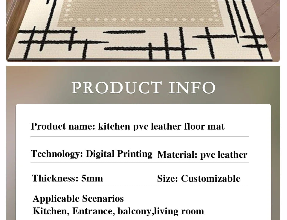 Kitchen Rug Pvc Waterproof Leather Carpet Beige Long Floor Mat Non-slip Oil-proof Home Decoration Vinyl Rugs Alfombras De Cocina