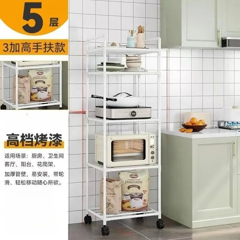 Kitchen Storage Rack Multilayer No Drill Rolling Shelf for Pots Microwave Oven Vegetables Organiser
