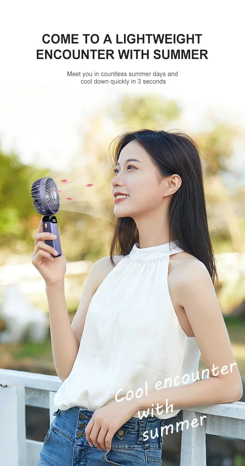 5 Speed Handheld USB Rechargeable Foldable Mini Fan 1800mAh