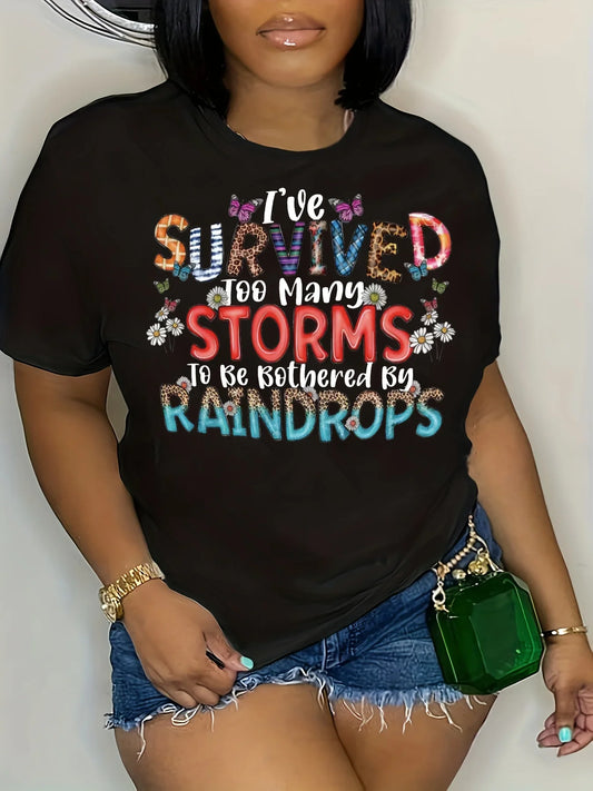 Plus Size Colorblock Letter Print T-Shirt Casual Short Sleeve Top For Spring & Summer Women's Plus Size Clothing