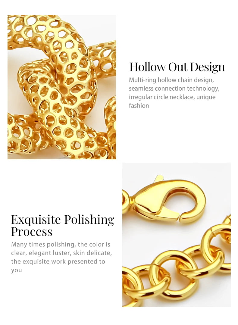 IVOG Multi ring Hollow Chain Design Necklace For Women Gold Color Necklaces Brass Collar Fashion Jewelry