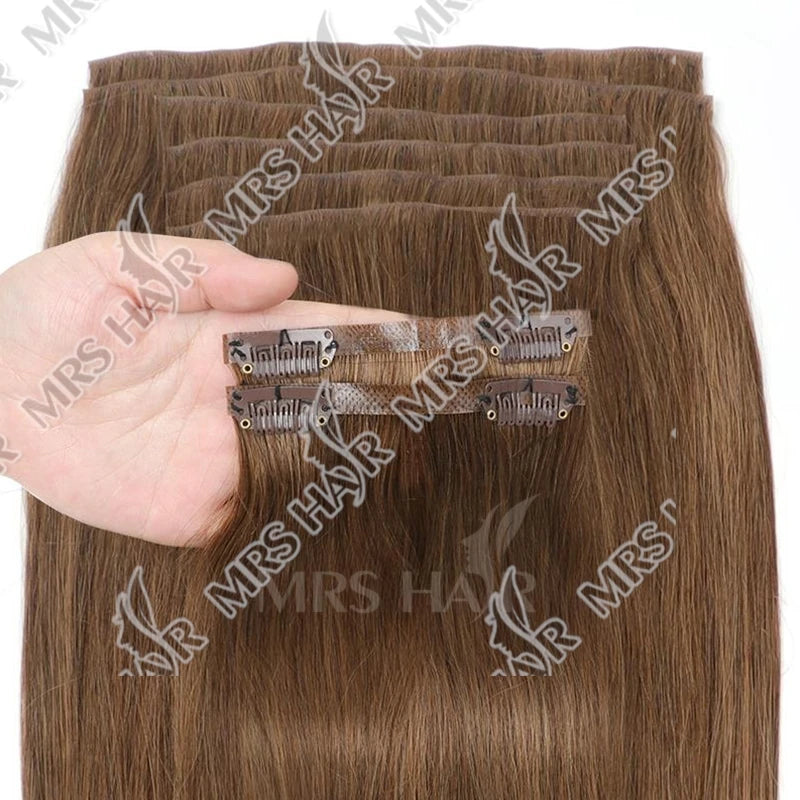 Invisible Thick PU Clip In Human Hair Extensions Seamless PU Weft Tape Clip on Hair For Thick Raw Hair 7PCS 12-24inch 100G-120G