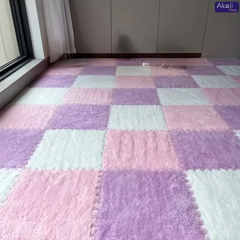 6/12Pcs Baby Play Mat EVA Foam Puzzle Tiles Soft Plush Interlocking Crawling Mat Non-Slip Nursery Floor Rug Washable