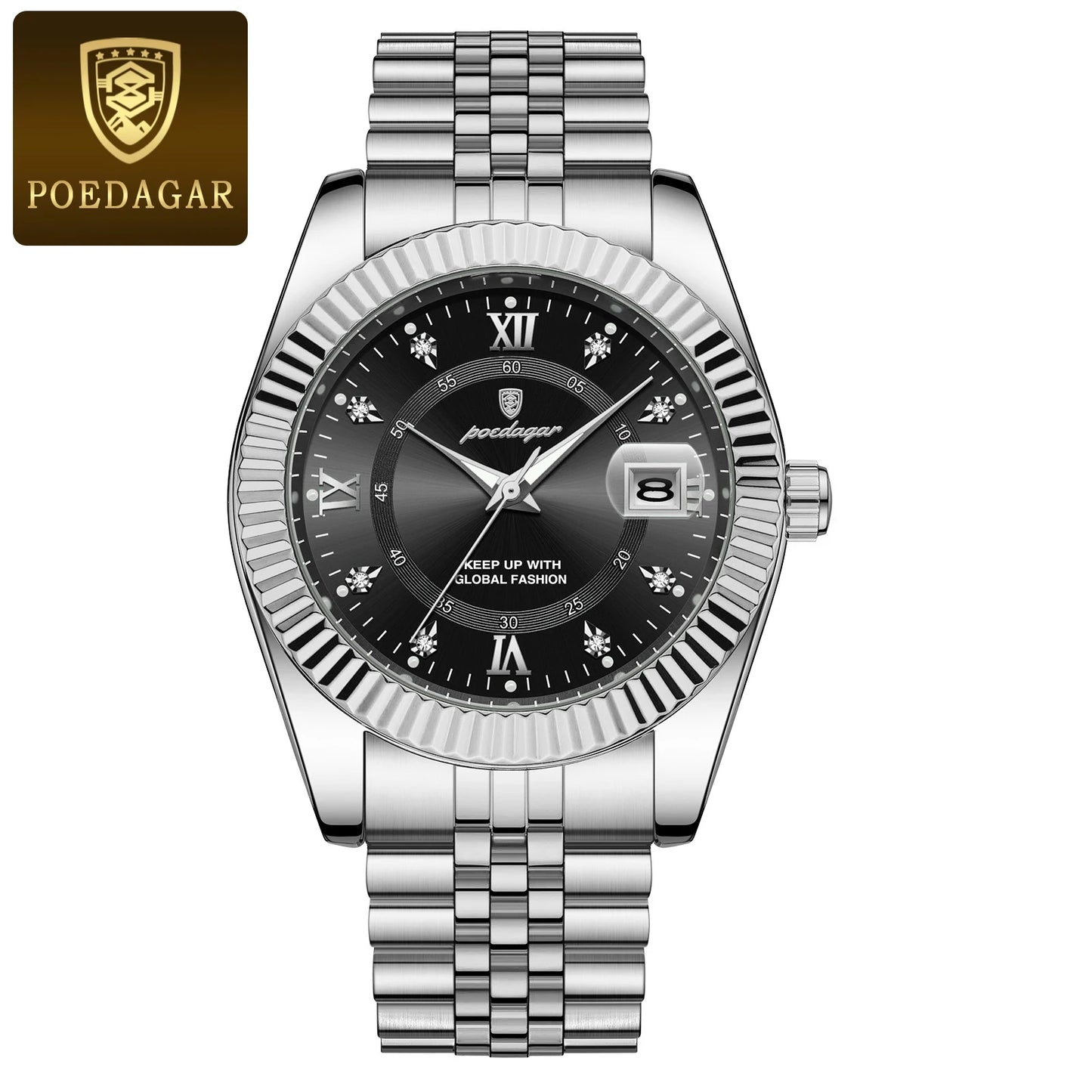 POEDAGAR Luxury Fashion Men Watch Waterproof Stainless Steel Luminous Military Man Wristwatch Date Business Quartz Men's Watches