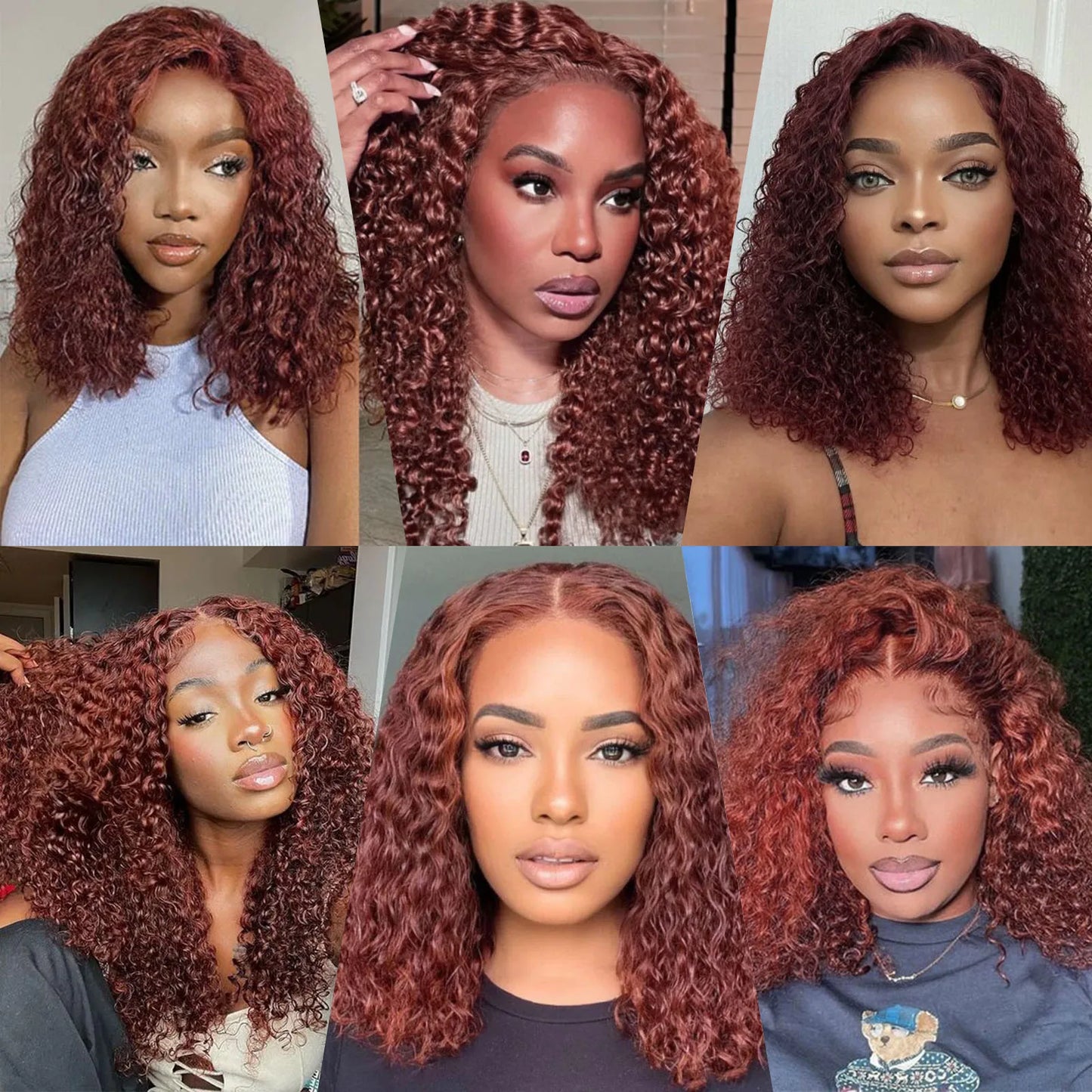 Short Bob Wigs Reddish Brown Curly Bob Wig Red Colored Lace Front Human Hair Wigs For Women Brazilian Pre Plucked Bob 12 14 Inch